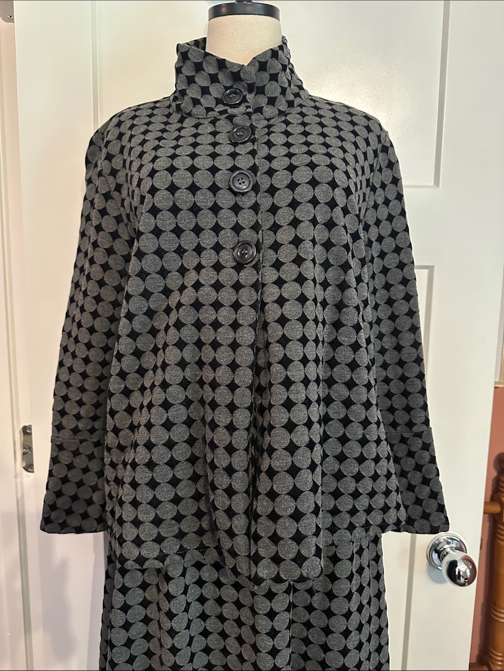 bryn Walker 2-piece polka dot black gray S/M Lagenlook jacket & skirt set - Picture 2 of 16